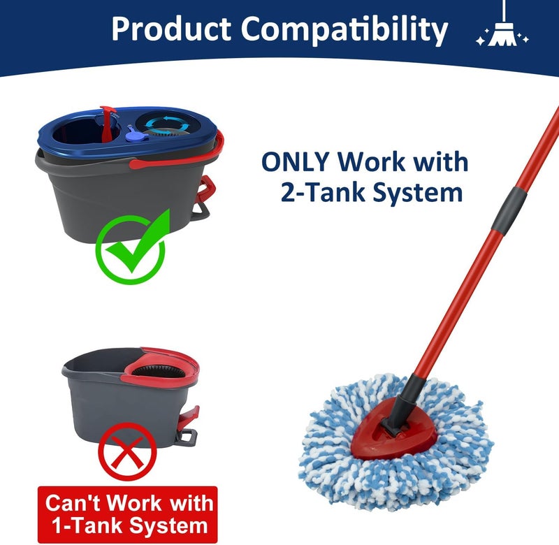 GFRED 2 Pack Spin Mop Replacement Head,1 Base,4-Section Sturdy Iron Mop Handles Compatible with O Ceda EasyWring RinseClean 2 Tank System Mop,Oceda Mop Refills and Mop Stick 30" to 58" Set to Floor Clean - Image 3